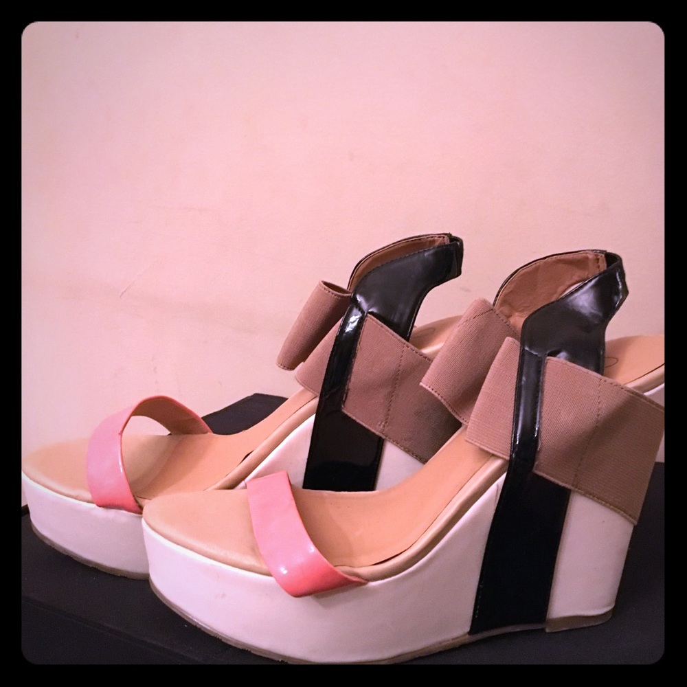 Cream wedge sandals